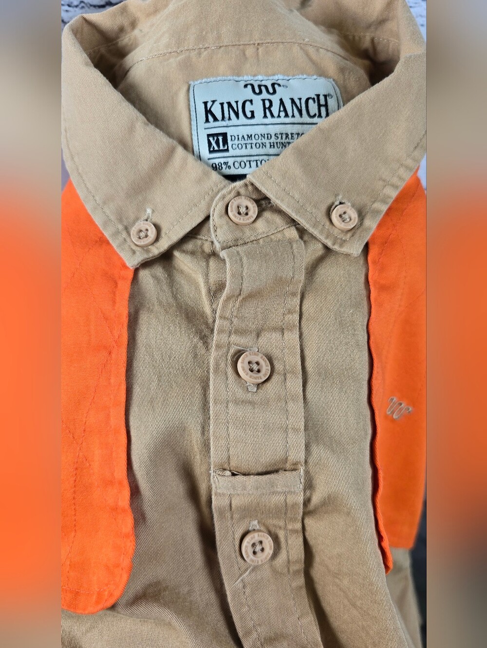 King Ranch Two-Tone Western Diamond Stretch Cottpn Hunting Shirt Size XL - Picture 2 of 10